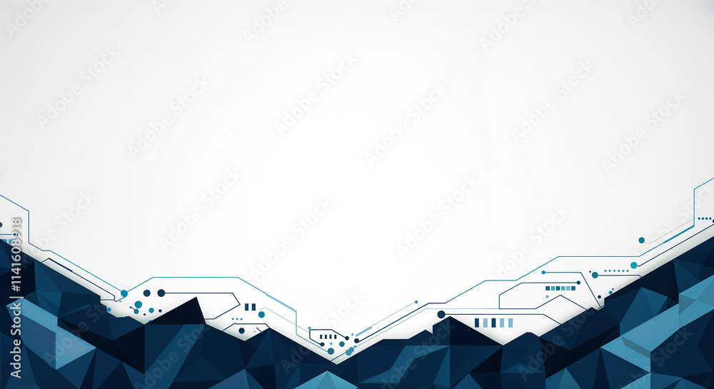 Poster abstract hi-tech background with blue geometric tech shapes and lines with empty space for text. gen
