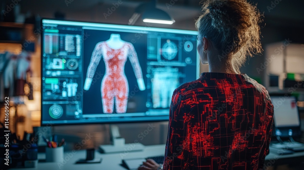 Poster a woman is sitting in front of a computer monitor