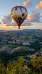 Fototapeta premium Hot air balloon sunrise flight over Tuscany, Italy.