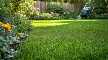 Vibrant Green Lawn, Lush Garden, Sunny Day