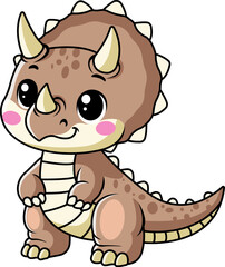 Funny Triceratops Dinosaur Cartoon Character Illustration