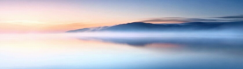 Fototapeta premium Serene landscape with soft hues reflecting on calm water, creating a peaceful and tranquil atmosphere, perfect for relaxation.