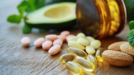 a bottle of vitamin pills and some nuts