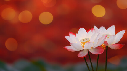 Obraz premium Lotus flowers with glowing red and golden light background