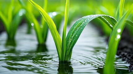 Obraz premium Agriculture field flood, severe crop loss, muted color palette, climate change theme