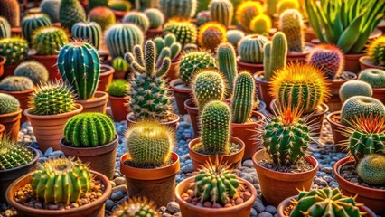 Fototapeta premium Desert Botanical Garden's potted cacti, stunning aerial drone photography reveals their unique beauty.