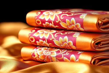 Luxurious silk fabric with intricate floral patterns