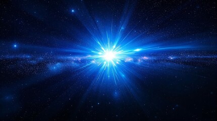 A bright, radiant burst of light in space, resembling a star or a cosmic explosion, surrounded by numerous stars and cosmic dust
