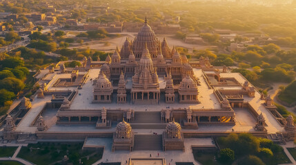 Ram Mandir in Ayodhya During Golden Hour. Majestic Indian Temple.