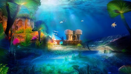 Obraz premium Vibrant Underwater Kingdom with Glowing Coral Reefs and Majestic Sea Creatures