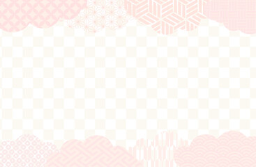 和柄のシンプルフレームベクターイラスト素材 雲形 ピンク かわいい 七宝 麻の葉 鹿の子 矢絣