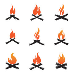 Hipster vintage bonfire set logo design. Logo for camping  adventure wildlife  campfire.