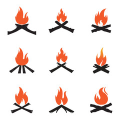 Hipster vintage bonfire set logo design. Logo for camping  adventure wildlife  campfire.