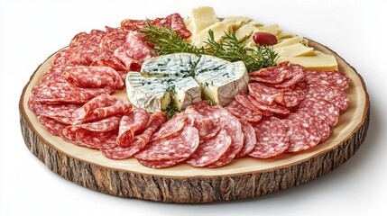 Obraz premium Charcuterie board featuring assorted meats and cheeses arranged elegantly for a gathering