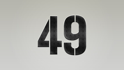 3D Bold metal number 49 on silver background.