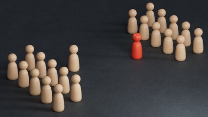 Group of cartoon characters - social networking concept - 3D illustration.leader teamwork and success.3D rendering on black background.