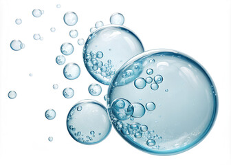 Clear water bubbles, liquid bubbles, 3D. On isolated white background, Clipping path - cut out