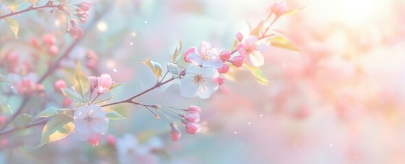 Delicate Cherry Blossom Branch with Soft Pink Petals and Gentle Background Light Creating a Serene and Dreamy Spring Atmosphere for Nature Lovers