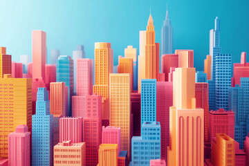 New York City Minimal Background, Vibrant Multicolor 3d Cubic Buildings