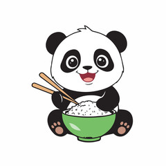  Panda eating rice with chopsticks cute Happy Panda Vector