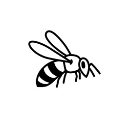 Flying bee icon isolated on white background. vector illustration side view.