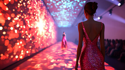 Fashion Show Runway Model in Sparkling Dress