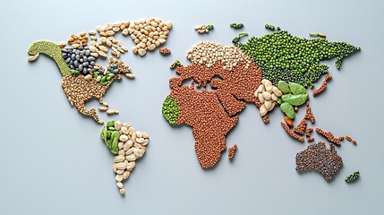 World Map Made of Grains and Legumes Global Food Security