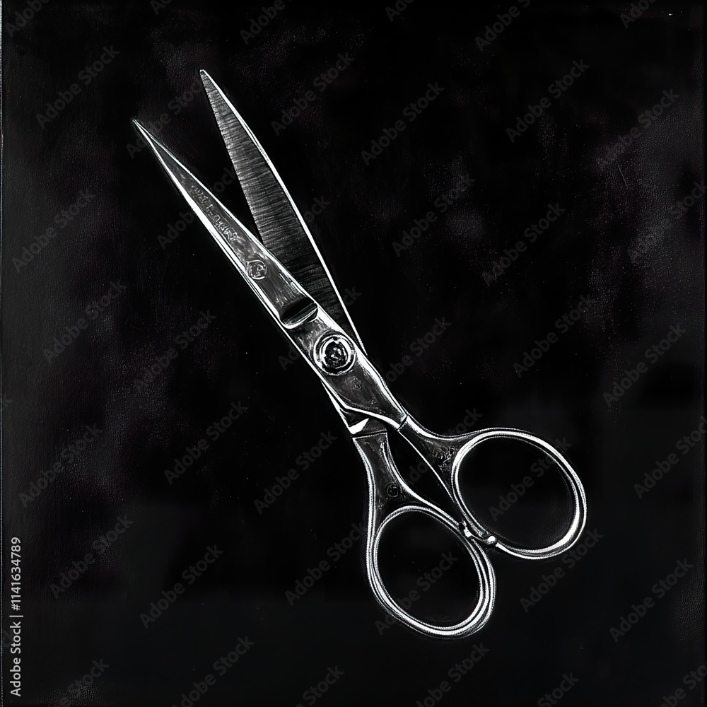 Sticker Sleek Scissors on Black: A Study in Still Life Photography