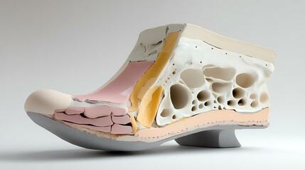 A crosssection of a foot showing the progression of diabetic foot ulcers