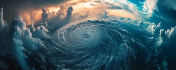 Epic storm clouds swirling above massive ocean