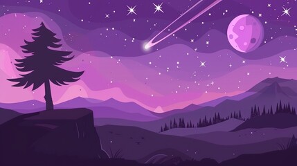 Night pink sky purple galactic background