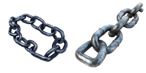 Metal chain links. 3d rendering illustration isolated on a white background. Generative AI.