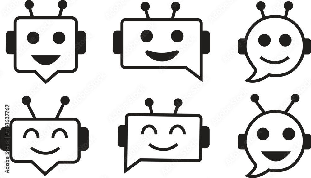 Aufkleber chatbot icons set. robot assistant signs. assistant ai message service. robot head in speech bubbles