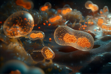 A stunning, hyper-realistic depiction of cellular respiration in action.