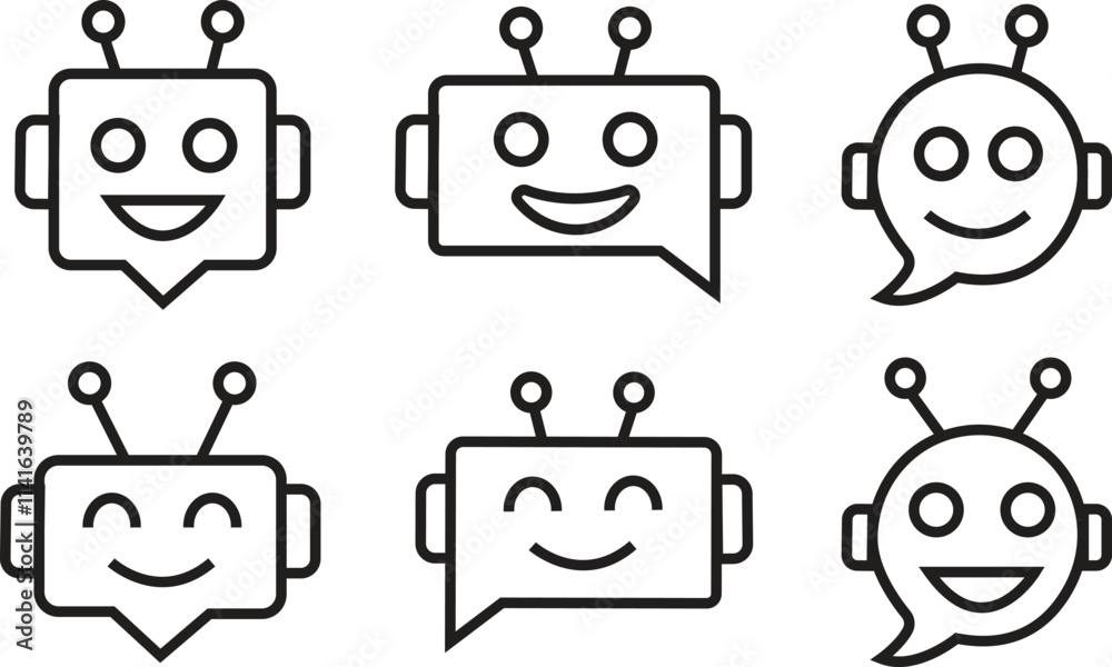 Aufkleber chatbot line icons set. robot assistant signs. assistant ai message service. robot head in speech bu