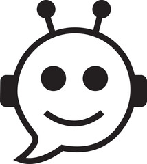 Chatbot icon. Robot assistant sign. Assistant ai message service illustration. Robot head in speech bubble. Online customer support service bot logo for web design isolated on transparent background.