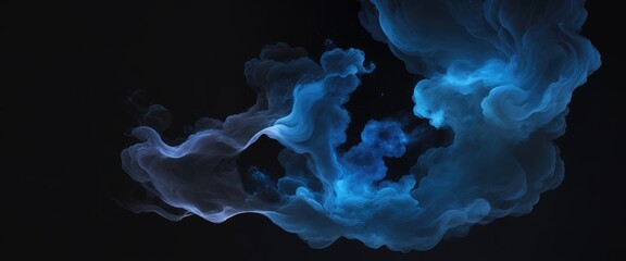 Fototapeta premium Abstract nebula smoke fire in Gray and Blue light isolated on a black background