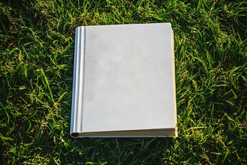 Mockup Book on Green Grass Background for Eco-Friendly and Elegant Branding