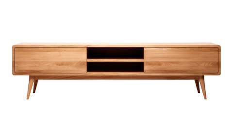 Modern wood tv stand isolated on transparent white background, Clipping Path
