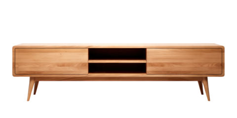 Modern wood tv stand isolated on transparent white background, Clipping Path