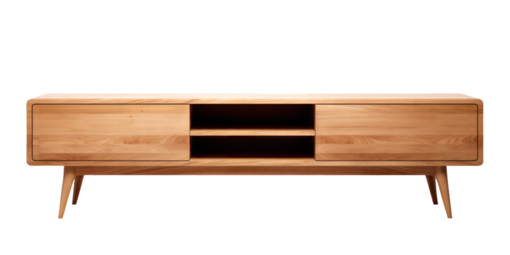 Modern wood tv stand isolated on transparent white background, Clipping Path