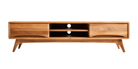 Fototapeta premium Modern wood tv stand isolated on transparent white background, Clipping Path