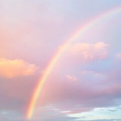 Serene Sky with a Soft Rainbow Amidst Clouds