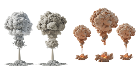 nuclear explosions isolated on a white background. Generative AI.