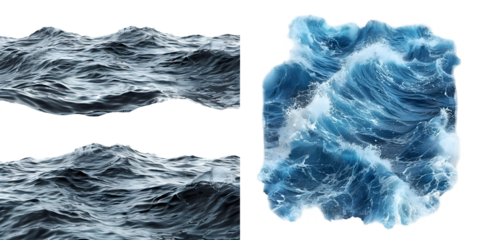 ocean water surface waves isolated on a white background. Generative AI.