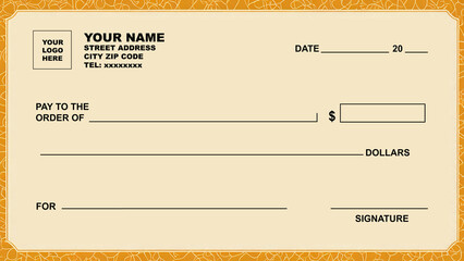 Blank Check template or cheque template in earth color, 300dpi