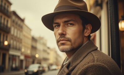 Pensive man in a stylish brown hat