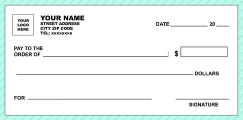 Obraz premium Blank Check template or cheque template in light blue color 300dpi