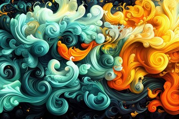 A vibrant abstract swirl of colors blending blue, orange, and green to create a dynamic visual experience.