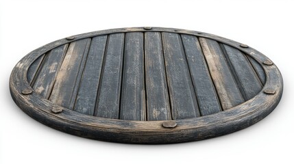 Rustic Round Wooden Plank Surface with a Weathered Finish, Ideal for Backgrounds and Textures in Creative Designs, Photography, or Digital Art Projects